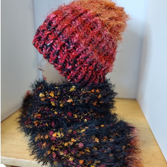 Knit Crochet Hat Scarf Set Colorful OOAK girls size S Multi Color Handmade - Picture 5 of 6